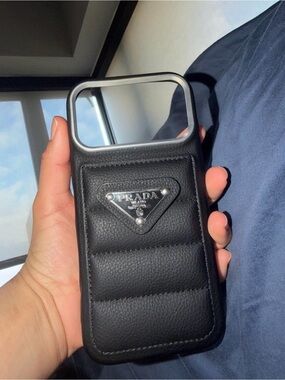Prada Black Quilted Leather Phone Case with Logo Plaque